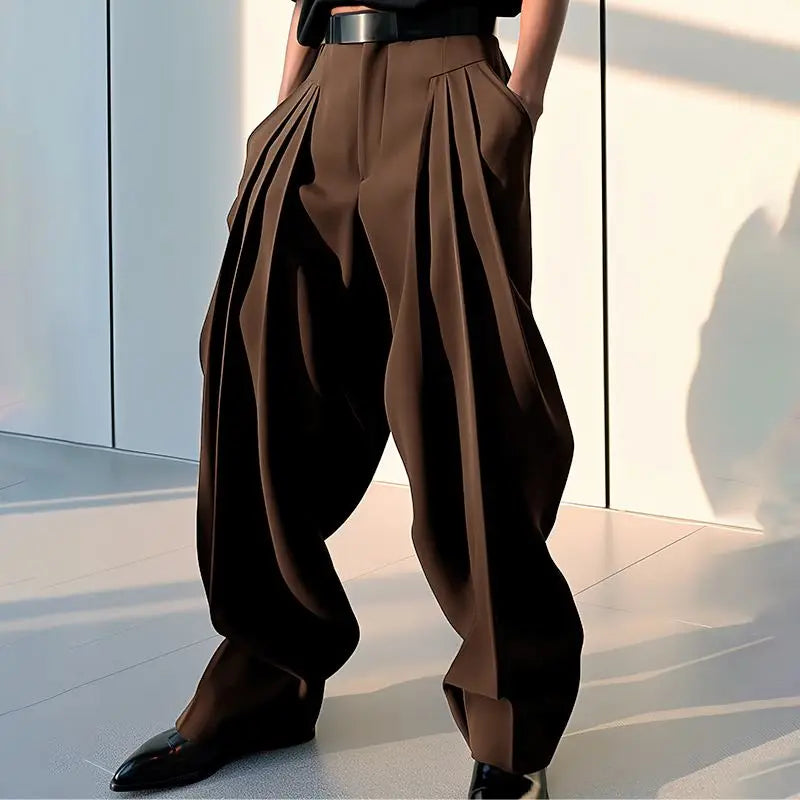 Pleated Solid Color Loose Pants