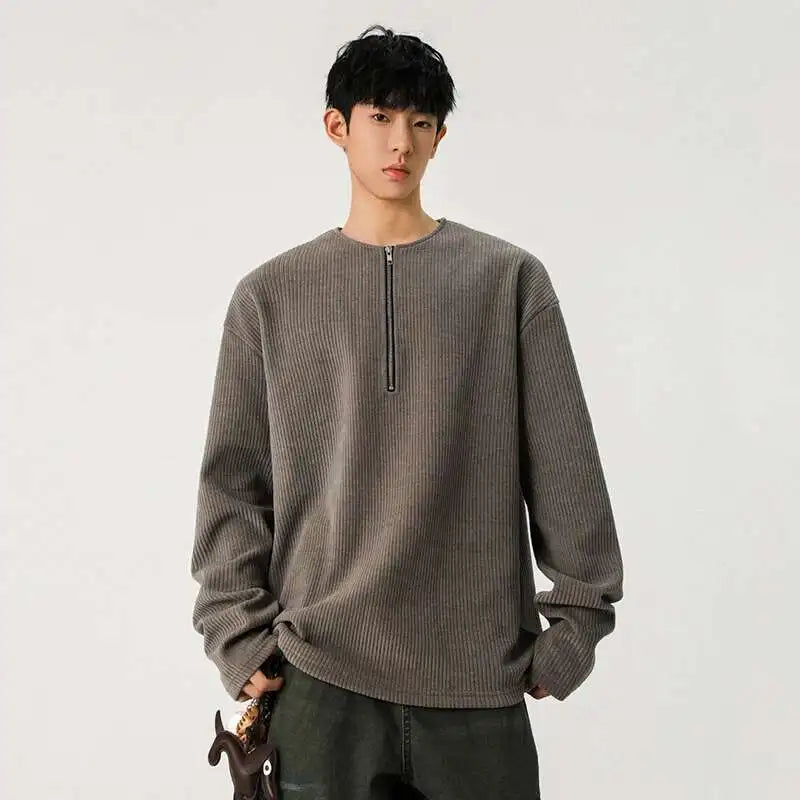 Casual Korean Half Zipper T-Shirt