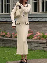 Old Money Knitted Ruffles Maxi Dress