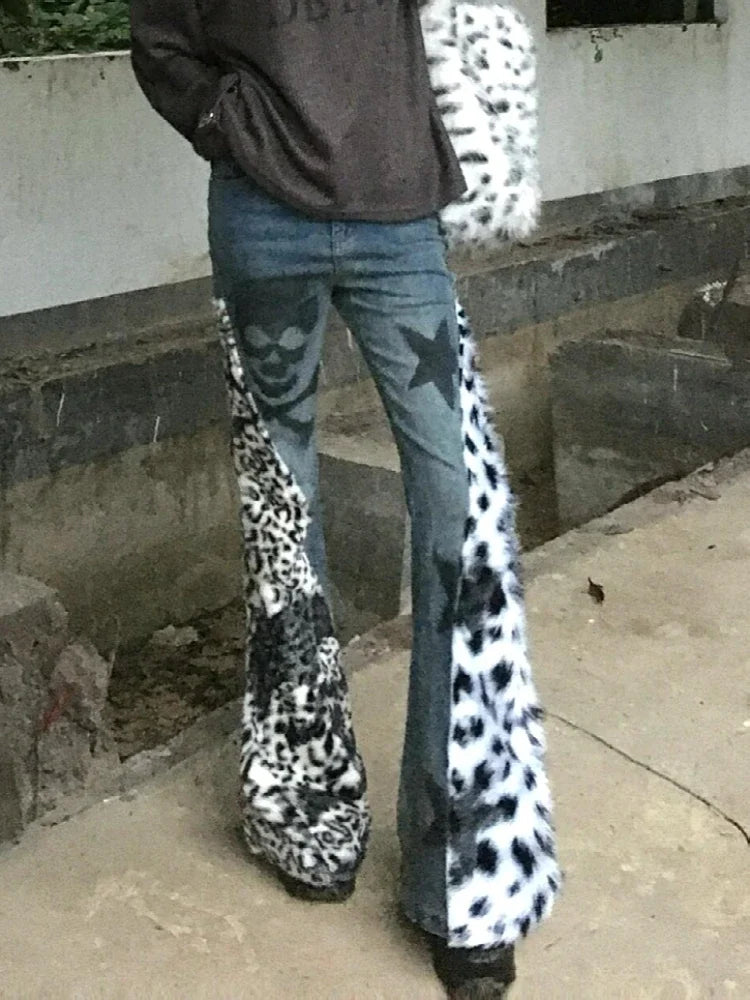 Vintage Schlagjeans mit Leopardenstern-Print