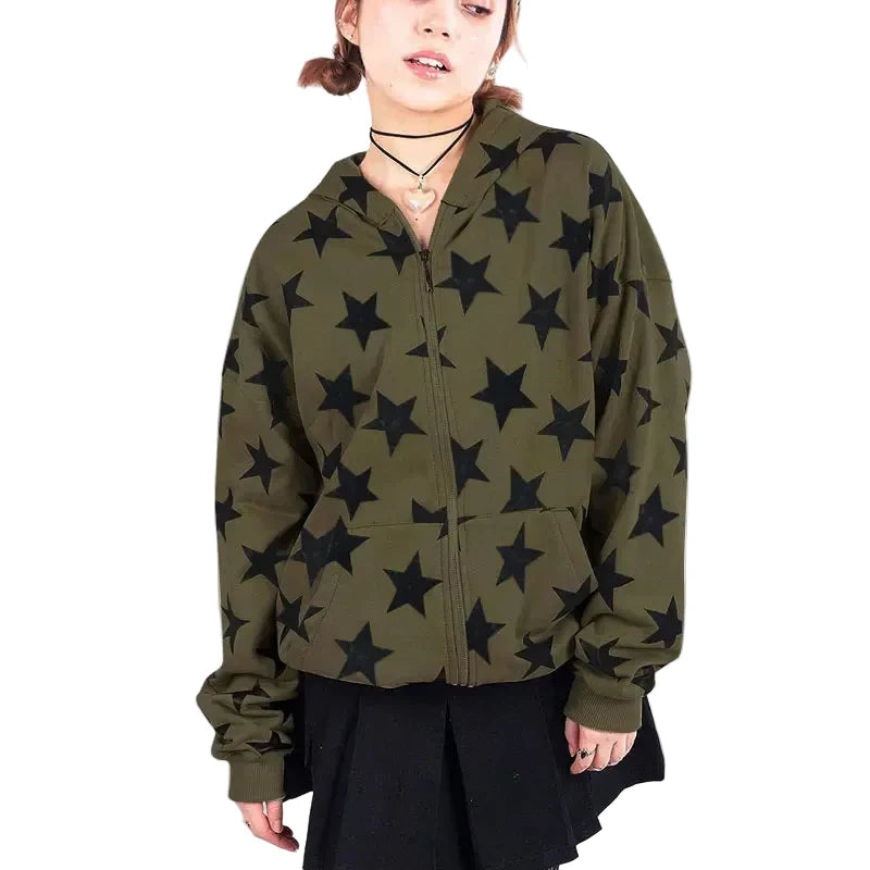 Y2K Vintage Star Gothic Zip-Up Hoodie