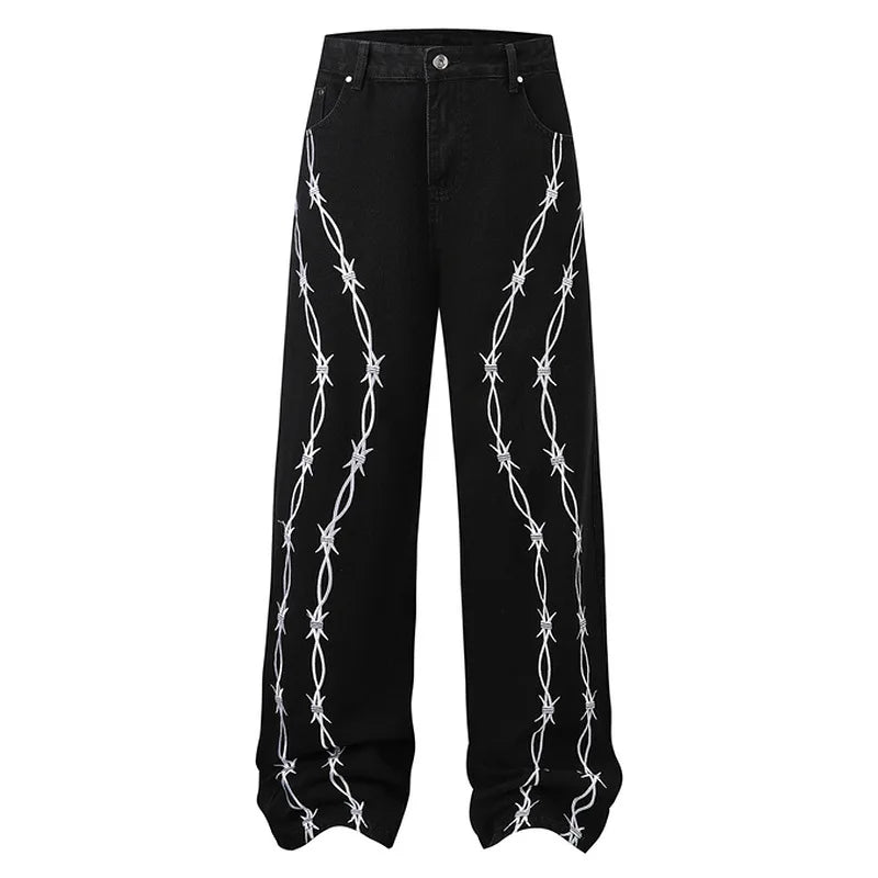 Contrast Color Embroidered Denim Jeans
