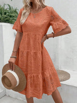 Women's White Hollow Out Boho Midi Dress