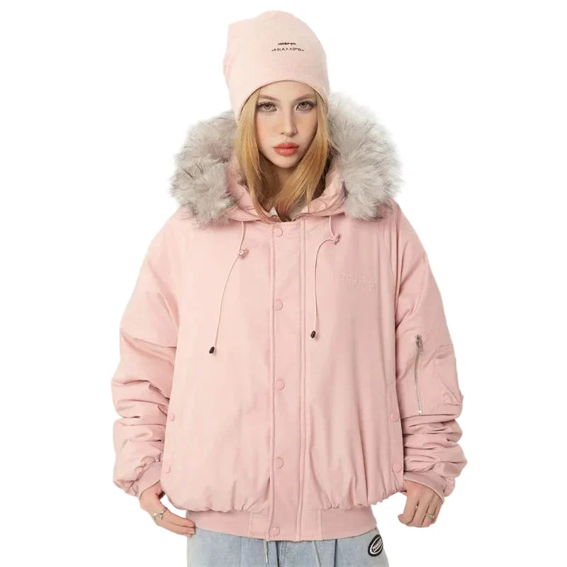 Gefütterte Pufferjacke aus Kunstfell