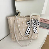Bow-Tie Embroidery Daisy Shoulder Bag