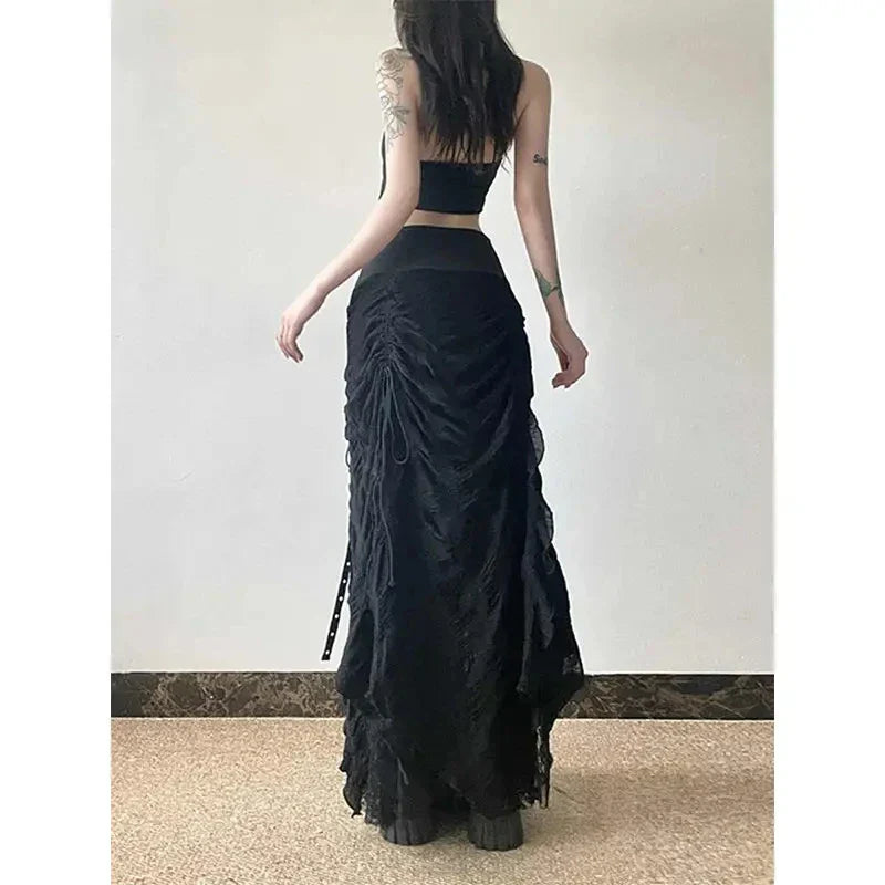 Vintage Lace Patchwork Mesh Maxi Skirt