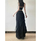 Vintage Lace Patchwork Mesh Maxi Skirt
