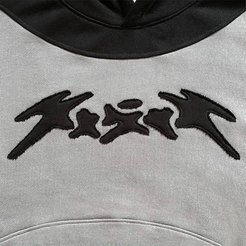 Y2K Bestickter grauer Hoodie
