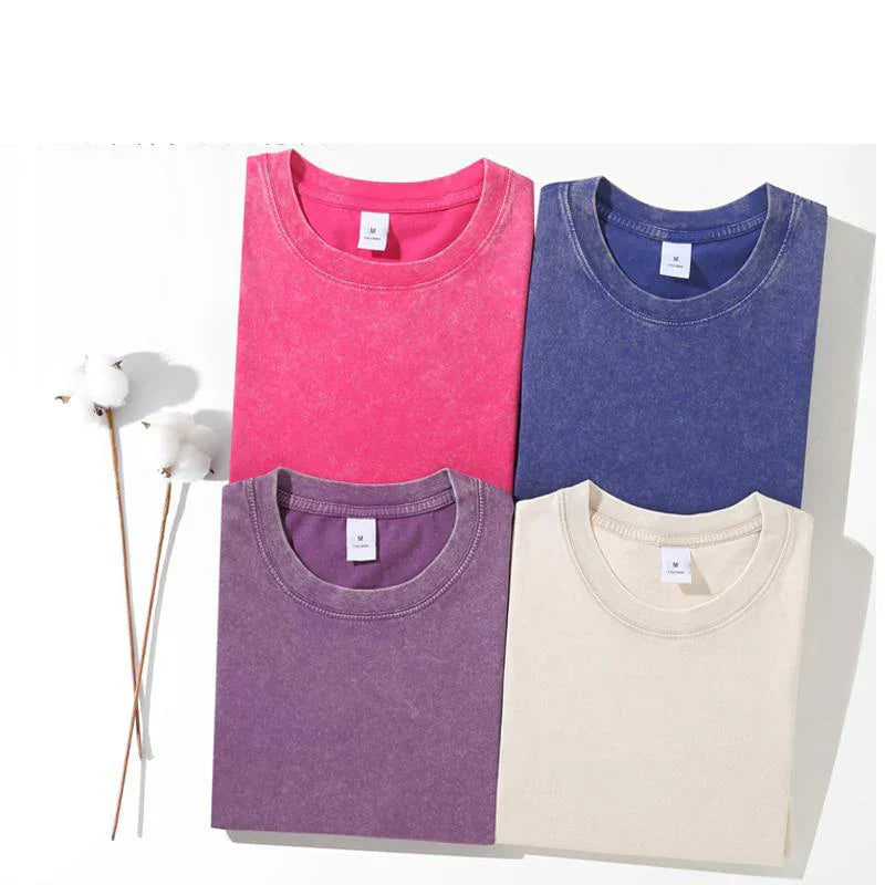 Retro Washed Vintage Solid Color T-Shirt