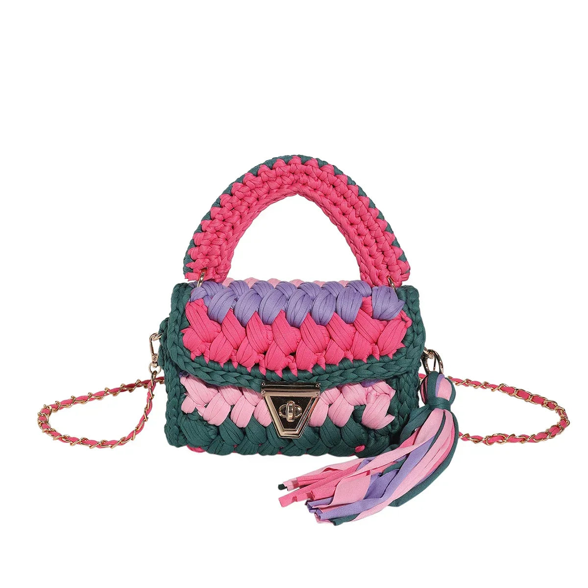 Woven Bag Knitted Shoulder Chunky