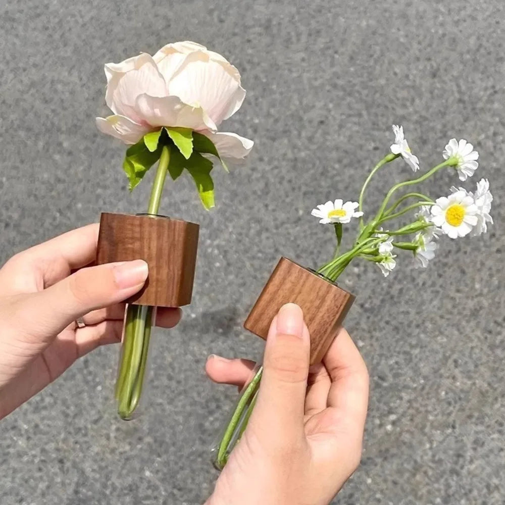 Vintage Wooden Test Tube Vase