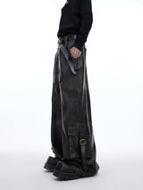 Acubi Black Leather Wide Pants