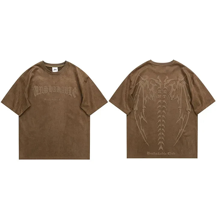 Suede Devil Wings Skeleton Graphic T-Shirt