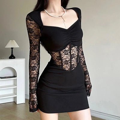 Grunge Slim Mesh Mini Dress