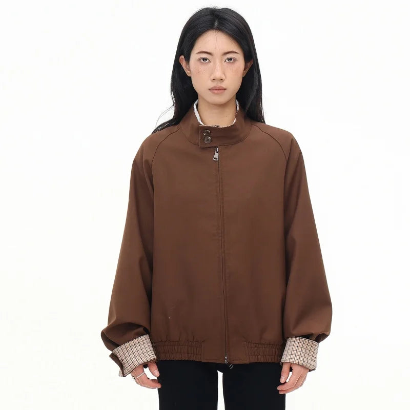 Corporate Girlie Brown Minimalist Varsity Jacket