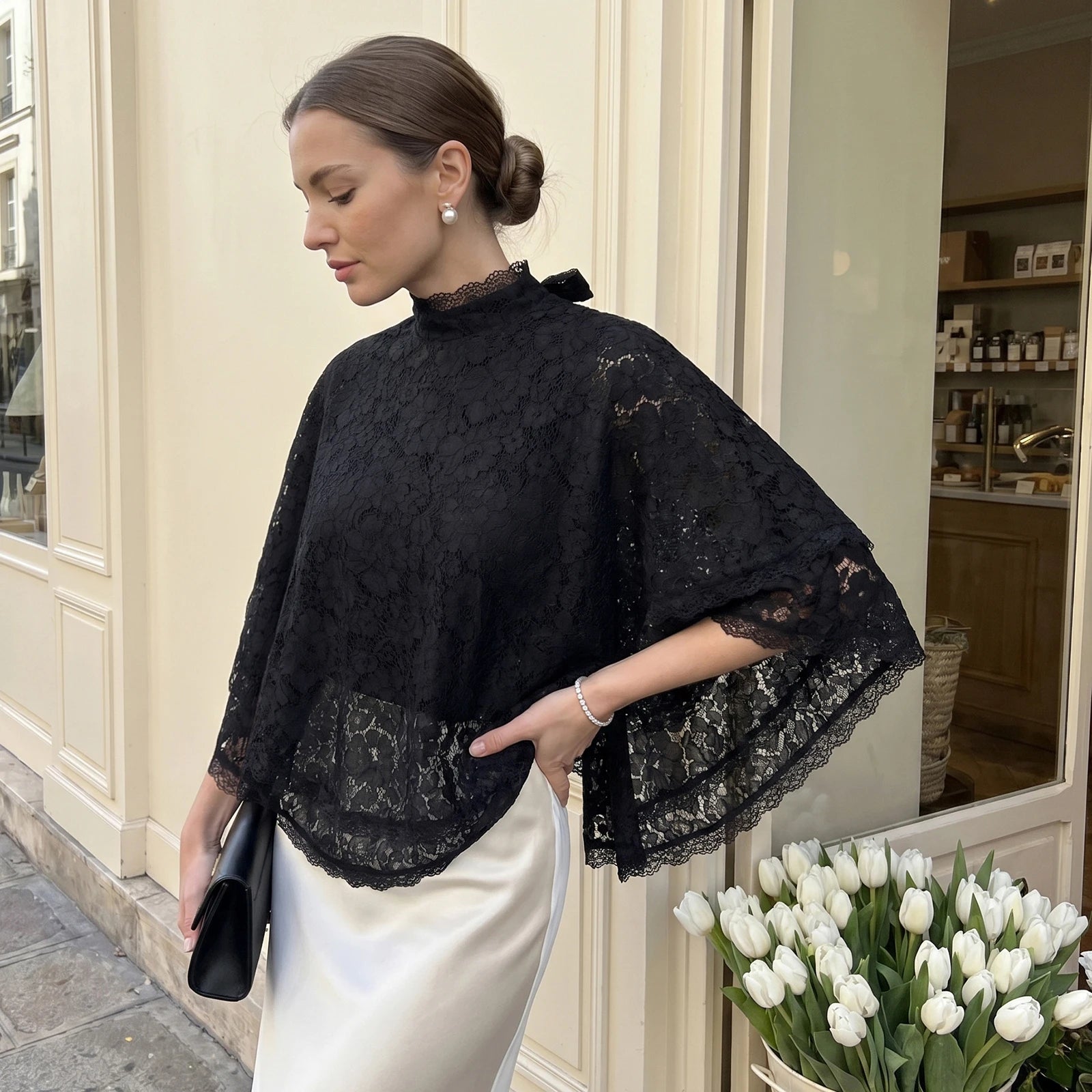 Lace Cape Backless Blouse