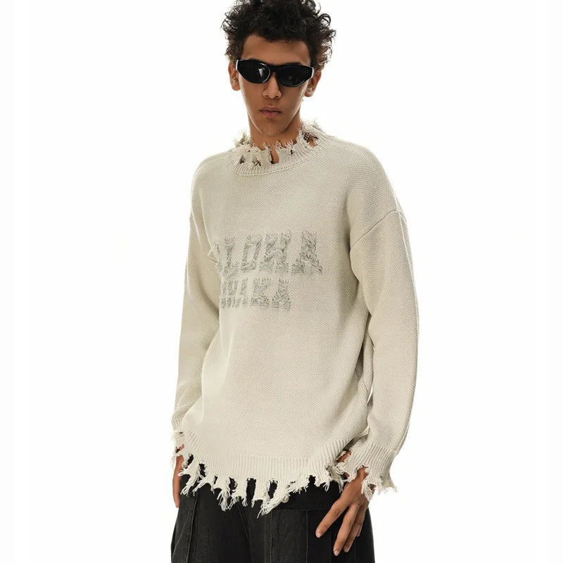 Vintage Loose Knitted Pullover Ripped Sweater