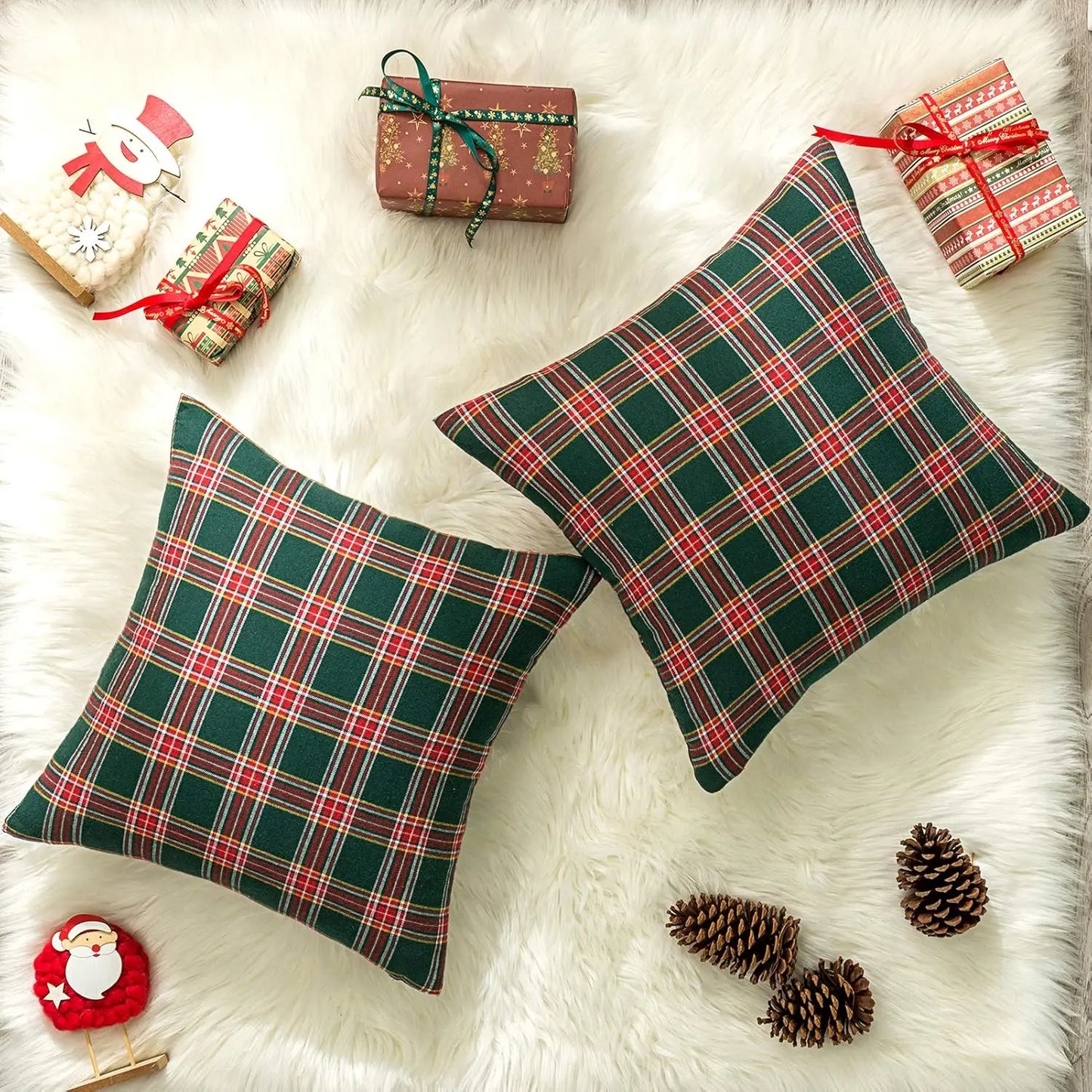 Christmas Plaid Decorative Throw Pillow Covers