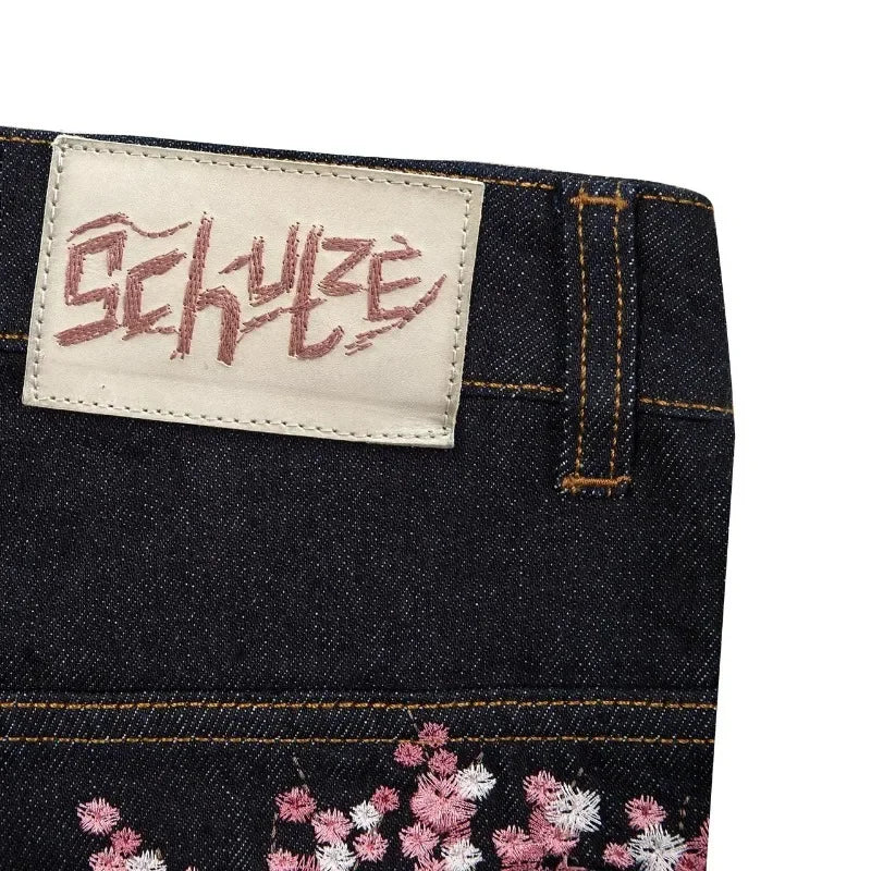 Y2K Blossom Embroidery Straight Leg Jeans