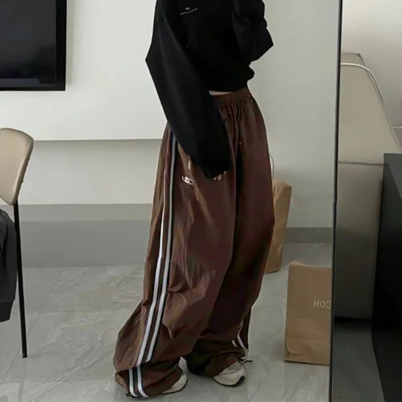 Retro Stripped Baggy Elastic Waist Pants