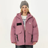 Front Pockets Hooded Pink Parka Jacket