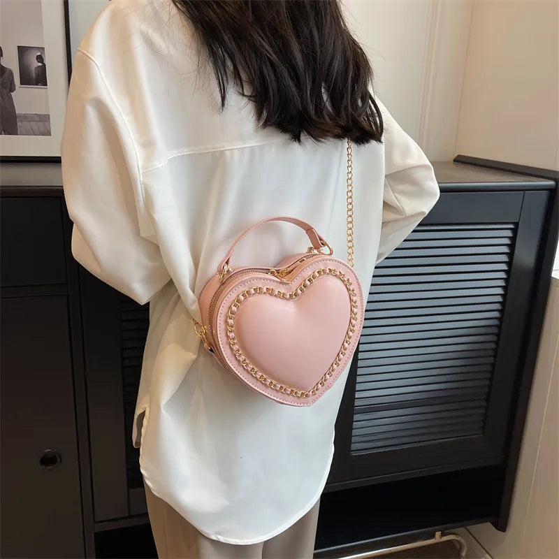 Red Heart Chain Crossbody Bag
