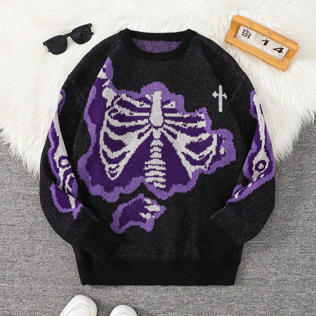 Weirdcore Skeleton Knitted Sweater