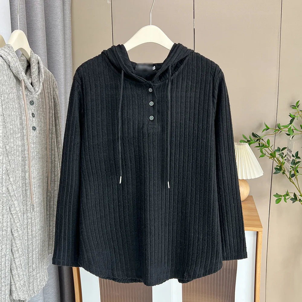 Oversized Solid Color Knitted Hoodie