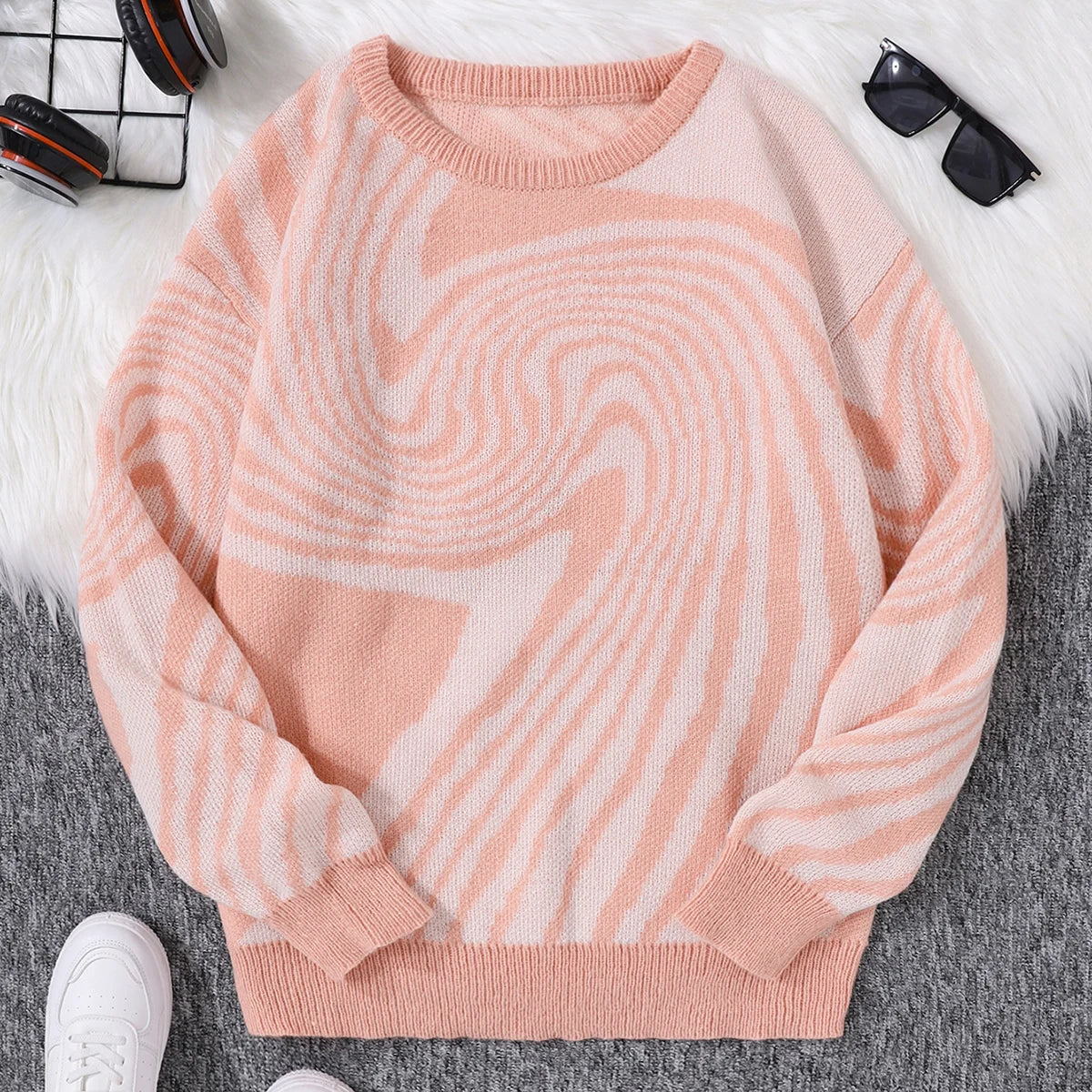 Whirl Pattern Jacquard Sweater
