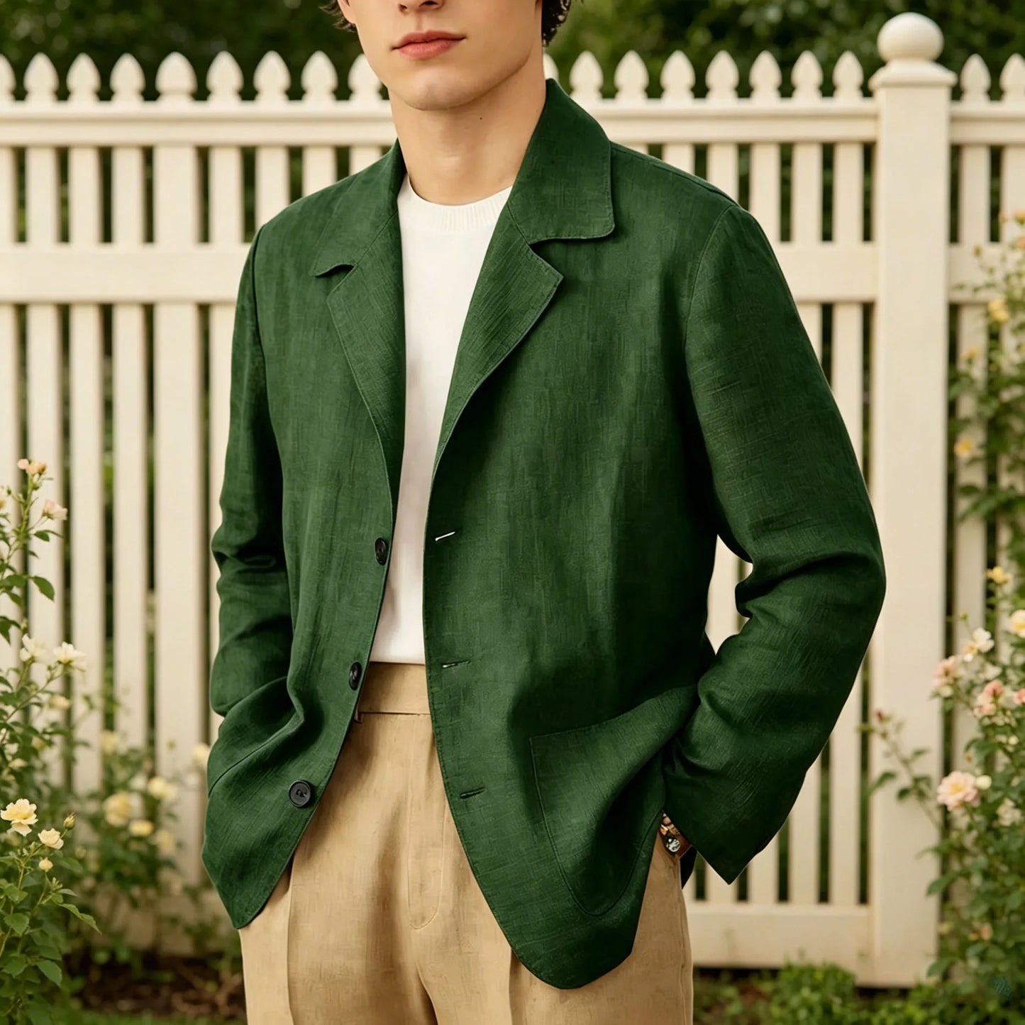 Linen Cotton Blazer Notch Lapel Regular Fit