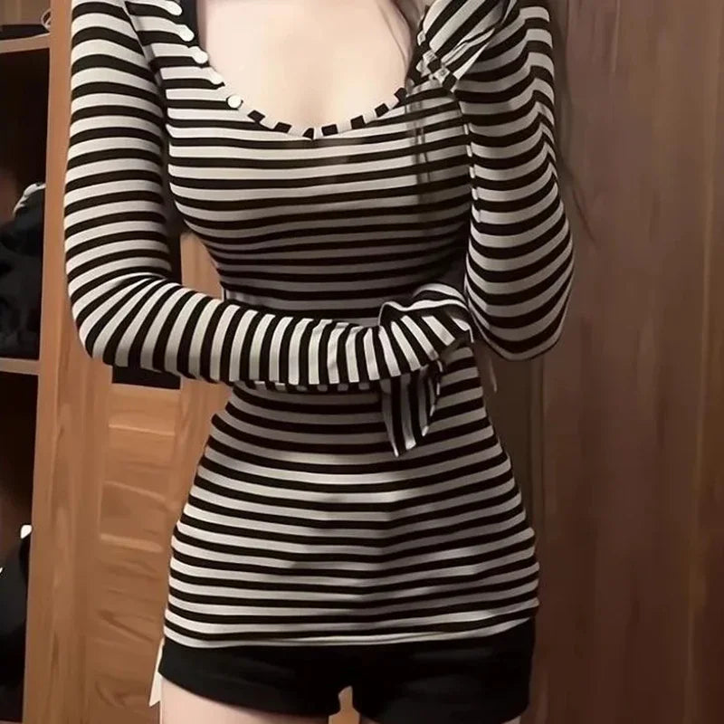 Y2K Striped Slim Fit Long Sleeve T-Shirt