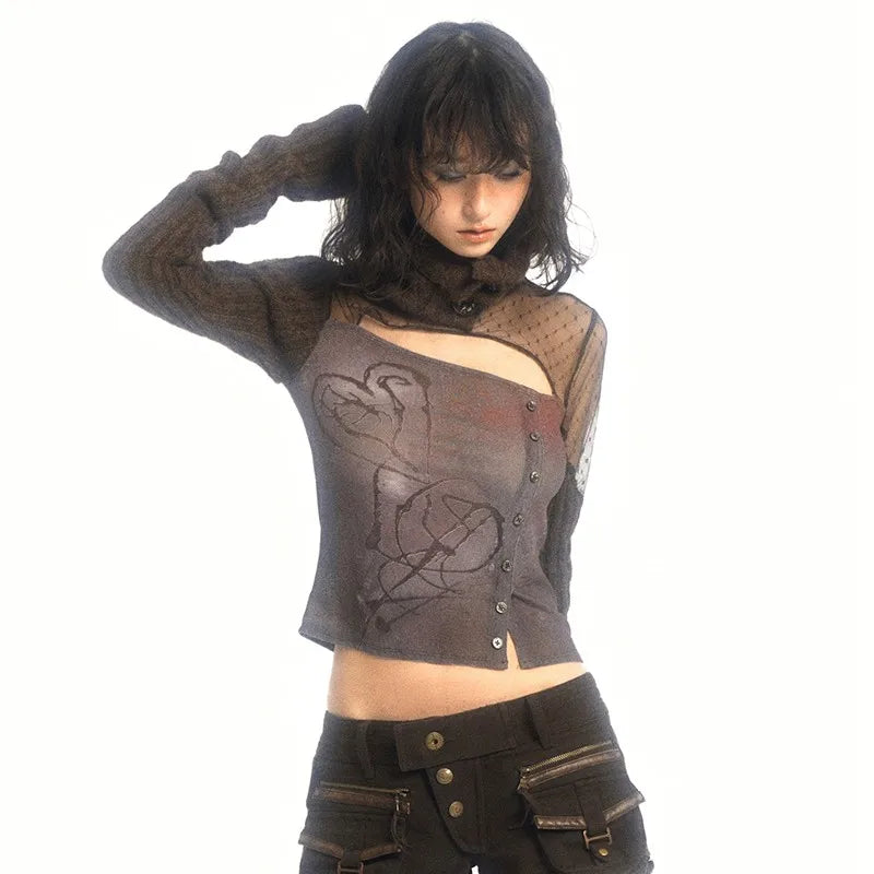 Vintage Strick Grunge Patchwork T-Shirt
