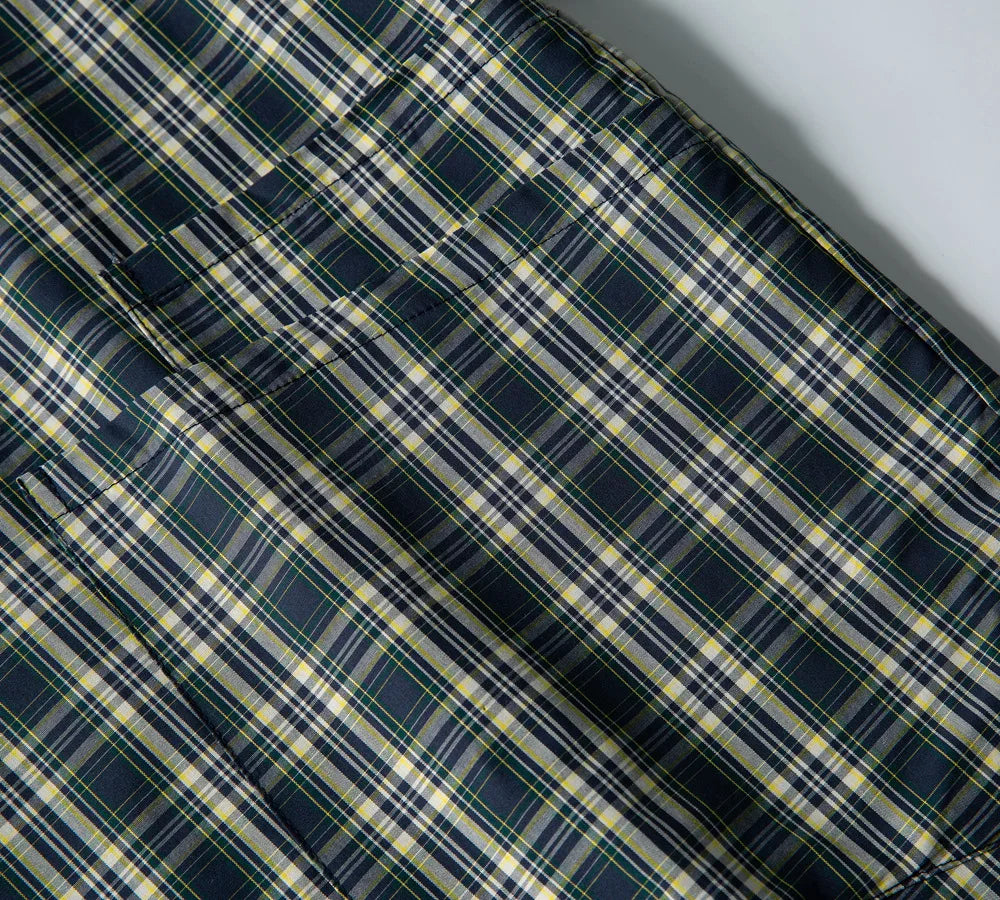Plaid Stand Collar Cargo Shirt