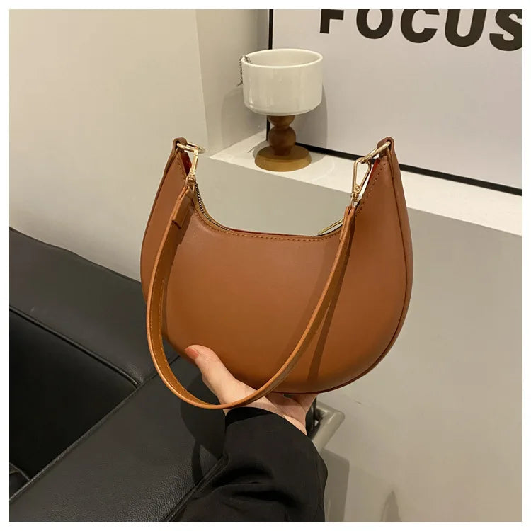 Crescent Moon Chic Leather Handbag