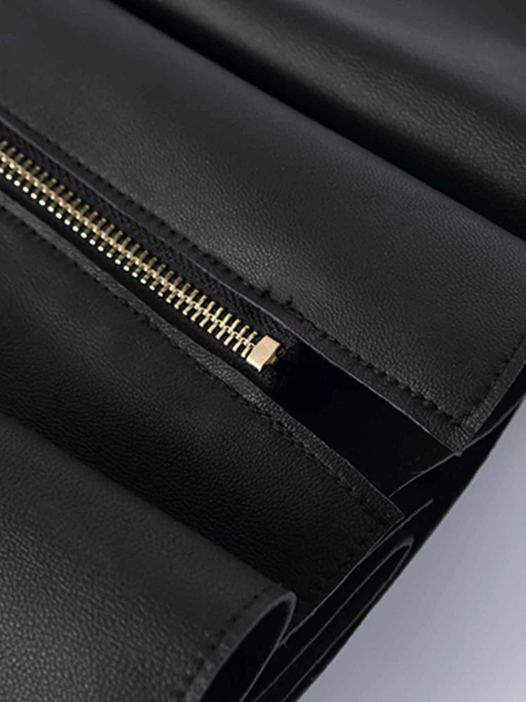 Luxury Black Faux Leather Mini Skirt Zipper