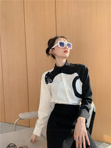 Stylish Leopard Embroidered Long Sleeve Shirt