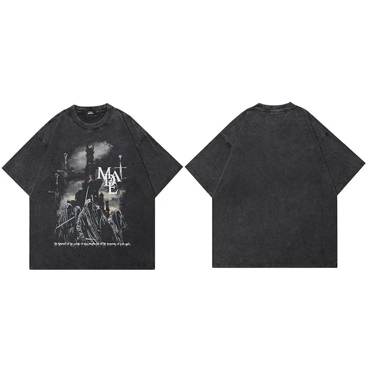 Gruseliger Geist Washed Black T-Shirt