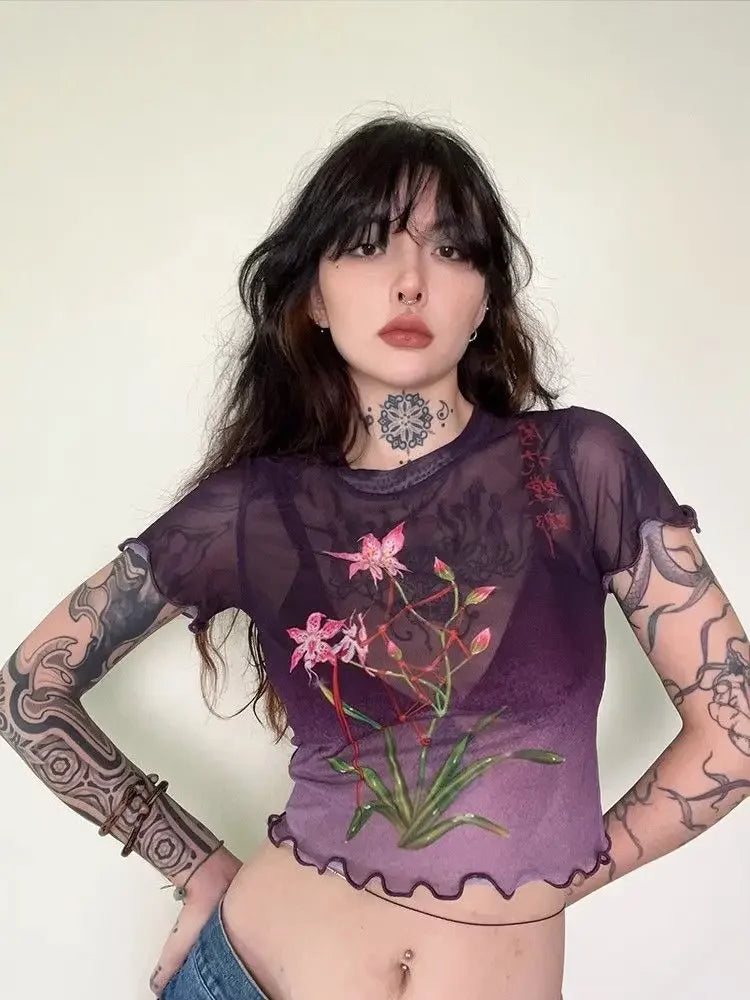 Y2K Vintage Mesh Baby Tee