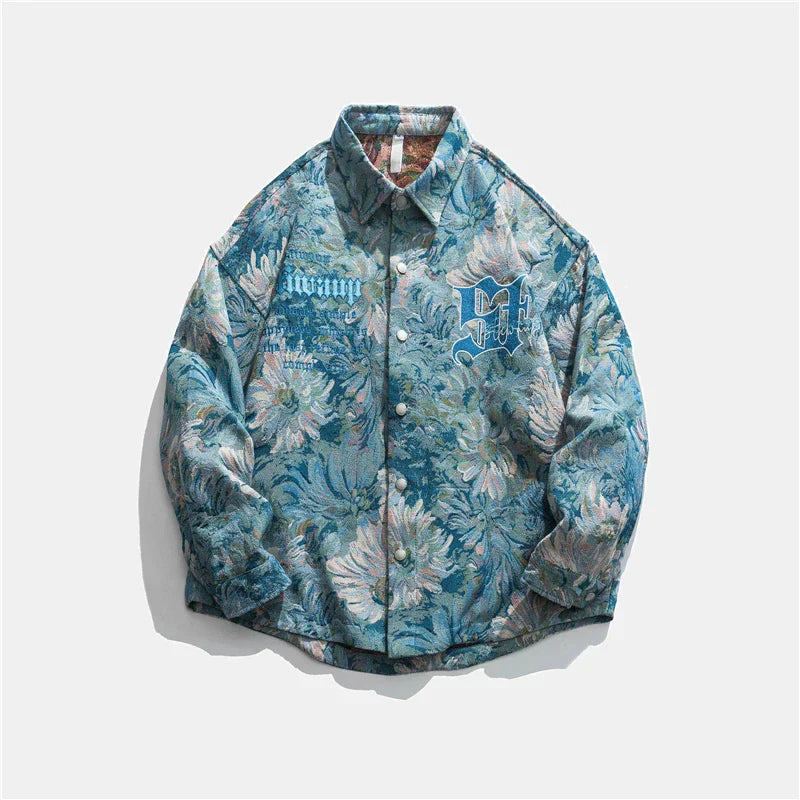 Faded Daisy Print Varsity Jacket