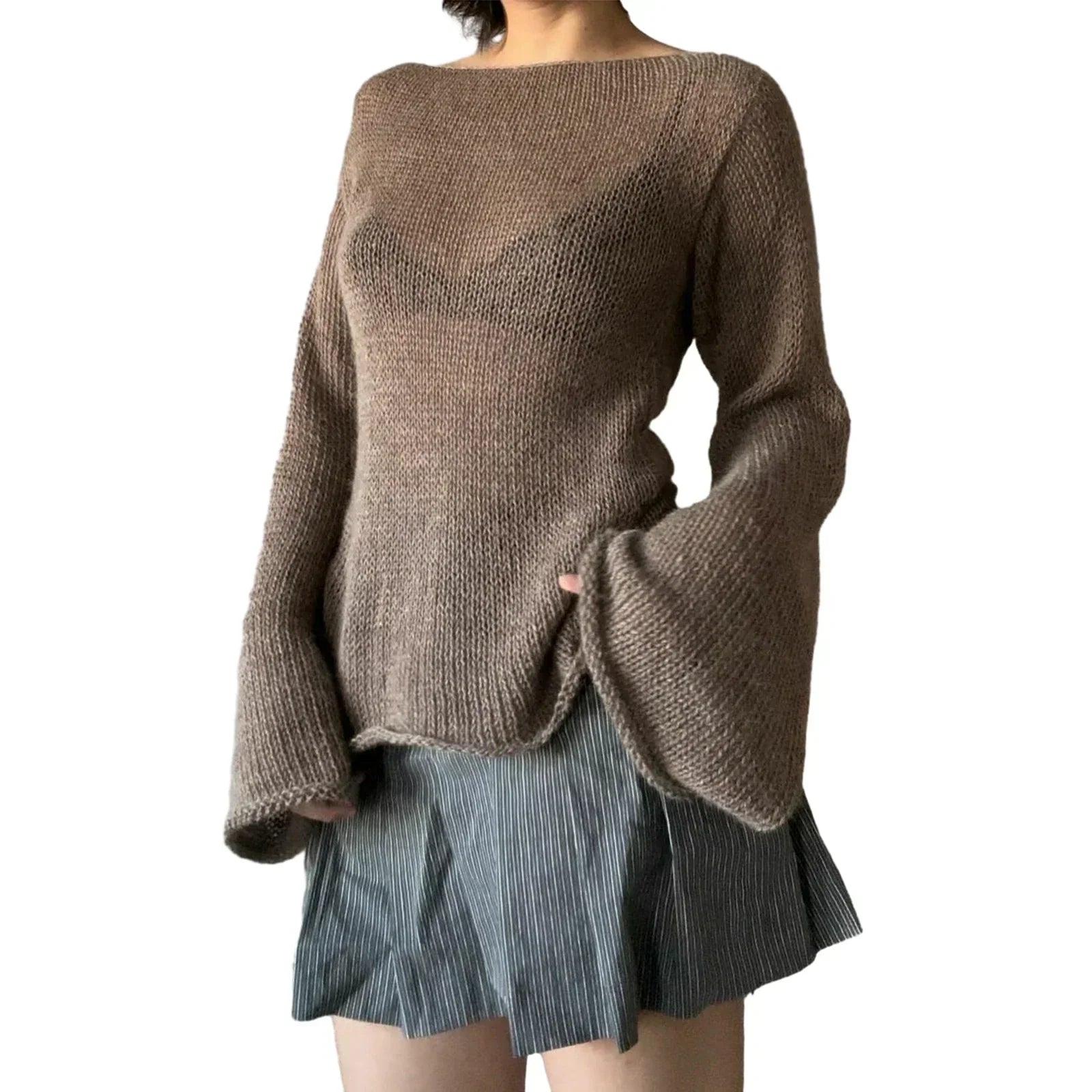 Y2K Transparenter gestrickter U-Boot-Pullover