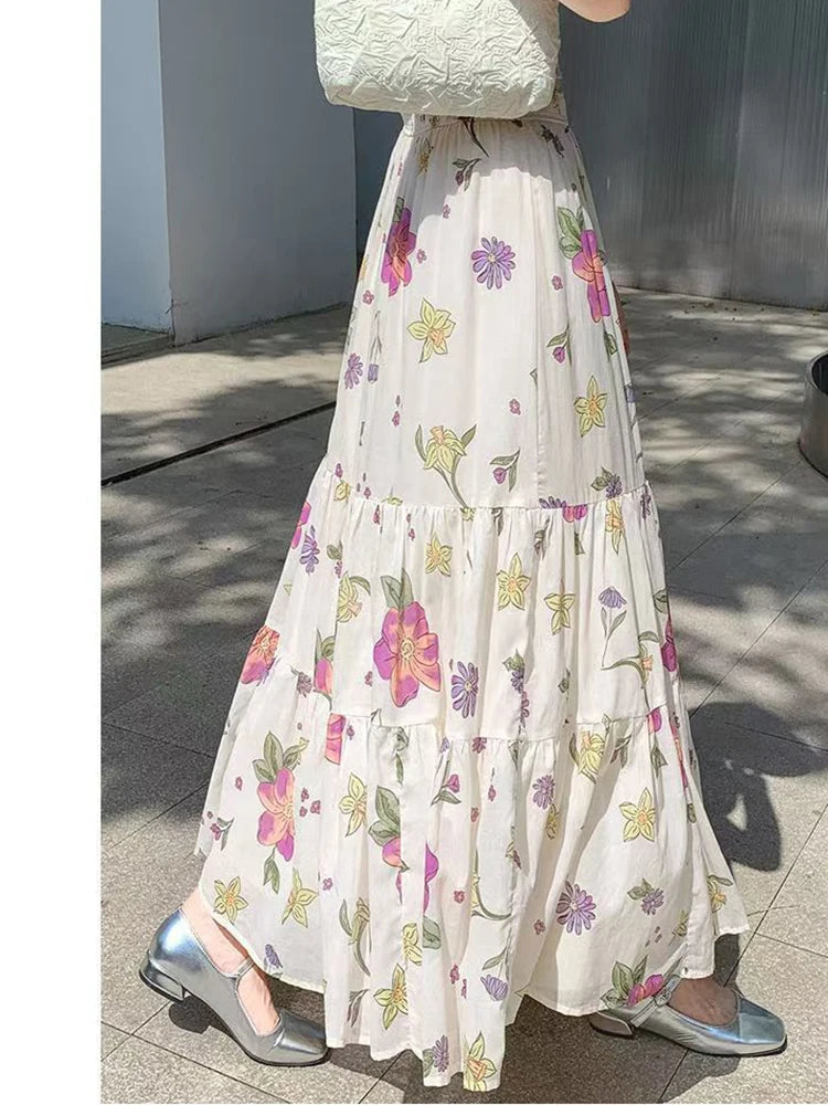 Floral Ruffle Midi Skirt