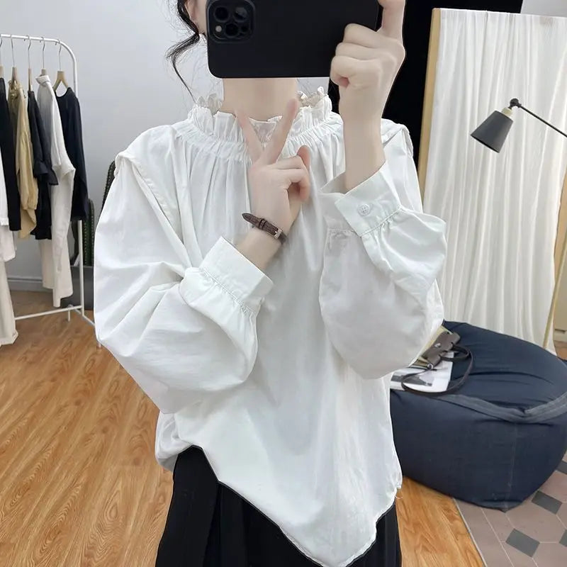 Coquette Core Bluse mit Rüschenkragen und Puffärmeln