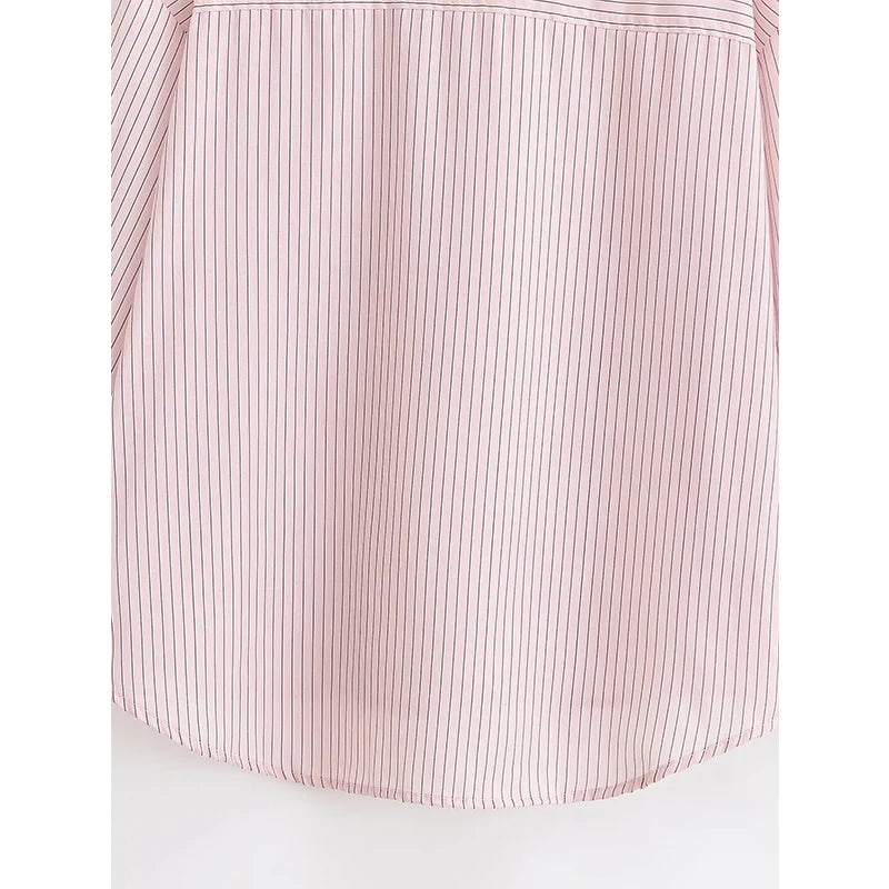 Women Pink Striped High Neck Shirt