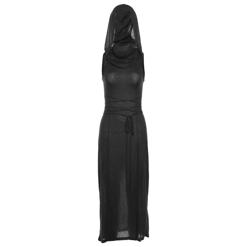 Gothic Hooded Cut Out Maxi Dress