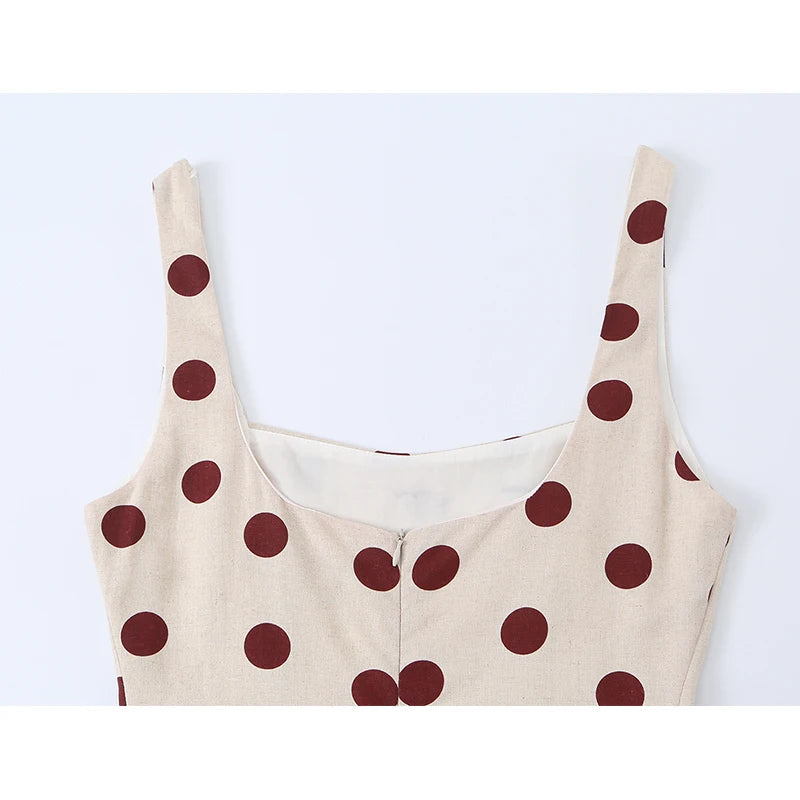 Retro Polka Dot Spaghetti Strap Long Dresses