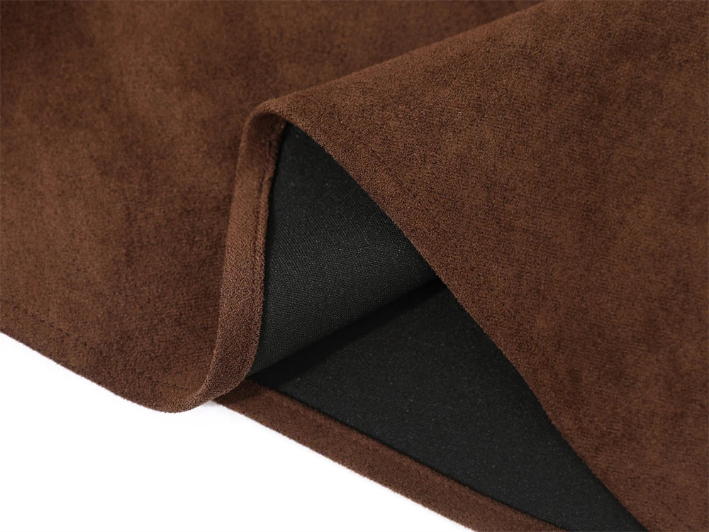 2000s Suede Midi Irregular Skirt With Belt