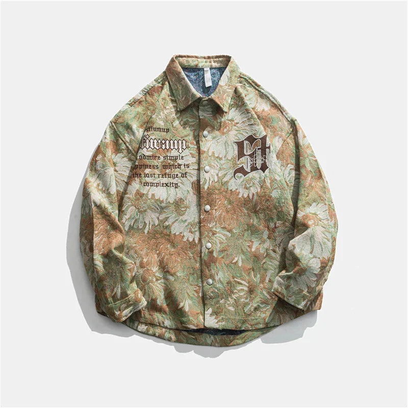 Faded Daisy Print Varsity Jacket