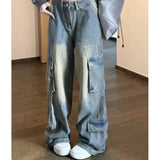 High Waist Denim Cargo Jeans