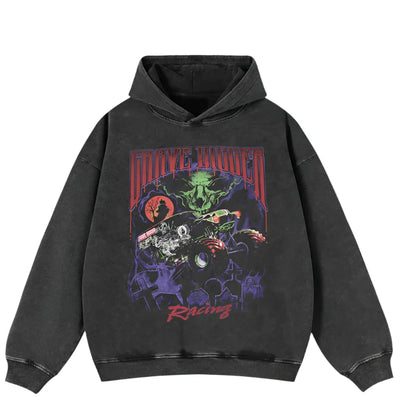 Oversized schwarzer Grafik-Hoodie