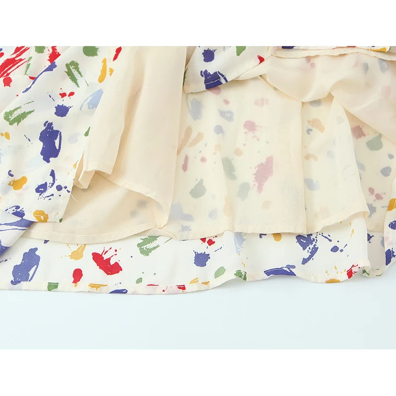 Colorful Paint V Neck  French Wrap Dress